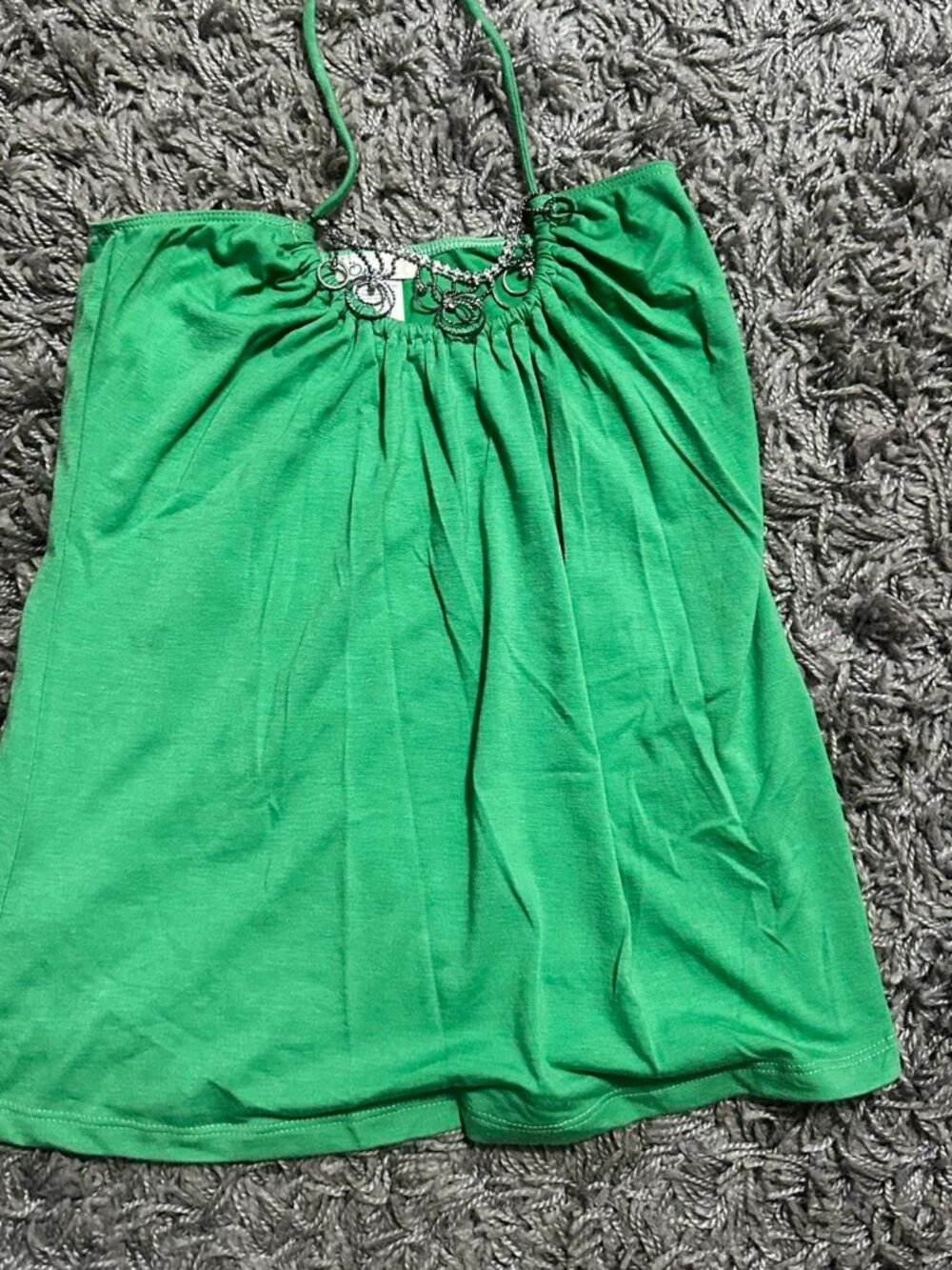 Y2K Green Halter Top With Beaded Neckline Size S